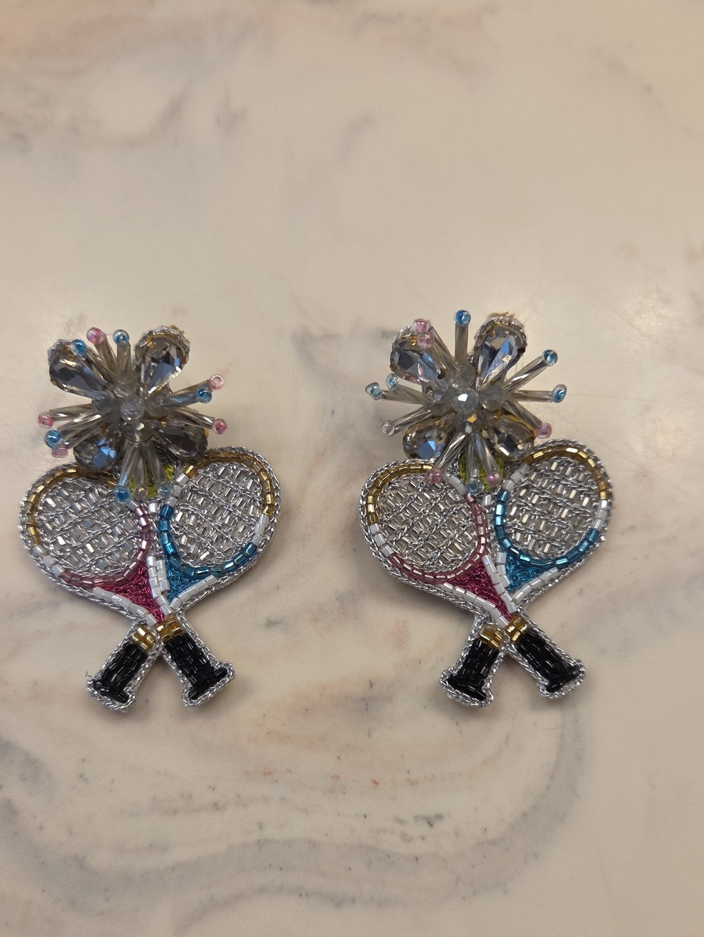 Crystal Tennis Racket Statement Earrings - Multicolor